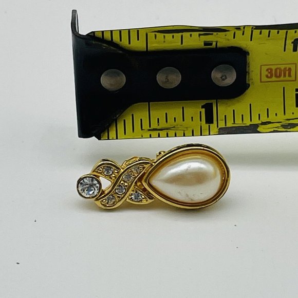 REED Signed Faux Pearl Earrings Clip On Gold Tone Rhinestone X Glam Bling Gift - Picture 5 of 9